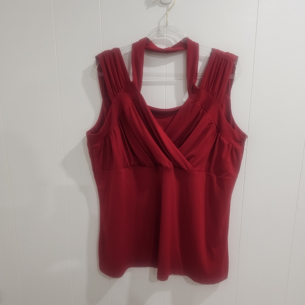AE City Red Pleated V-Neck Top 2X Sleeveless Stretch Blouse Canada